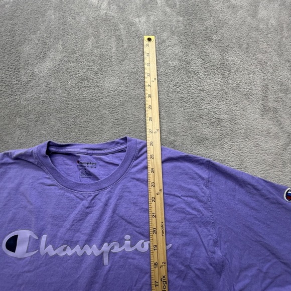 Champion Shirt Mens Medium Purple Script Logo Authentic Athleticwear Tee Cotton - Picture 2 of 6